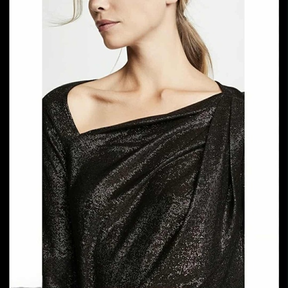 Ramy Brook Shimmering Navy Metallic Sparkly Draped Knit Top S - Picture 4 of 14